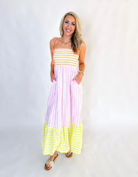 Sherbet Colored Stripe Maxi Dress