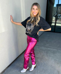 Jenner Metallic Stretch Faux Leather Straight Leg Pants