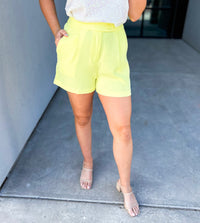 Demi High Waisted Elastic Shorts (Lemon Lime)