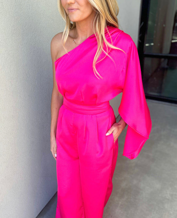 Joni One Shoulder Drape Sleeve Jumpsuit