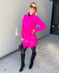 Vivi Open front Waist Tie Wrap Coat (Hot Pink)