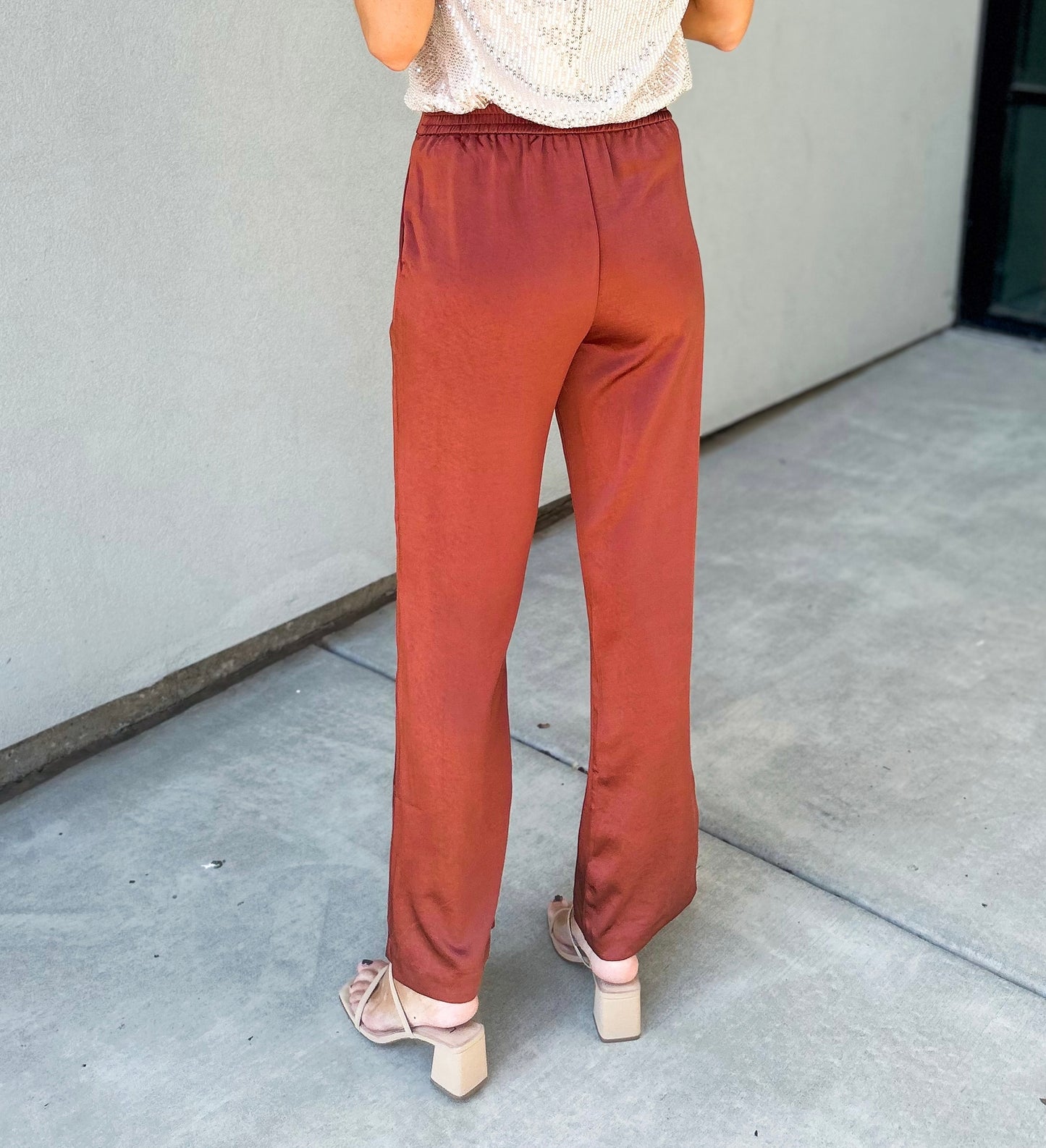 My Moment Satin Elastic Waist Pants (Rust)