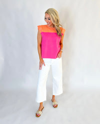 Peachy Bubble Gum Color Block Sleeveless Top
