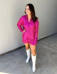 Jacie Sequin Button Down Oversized Shirt & Shorts Set