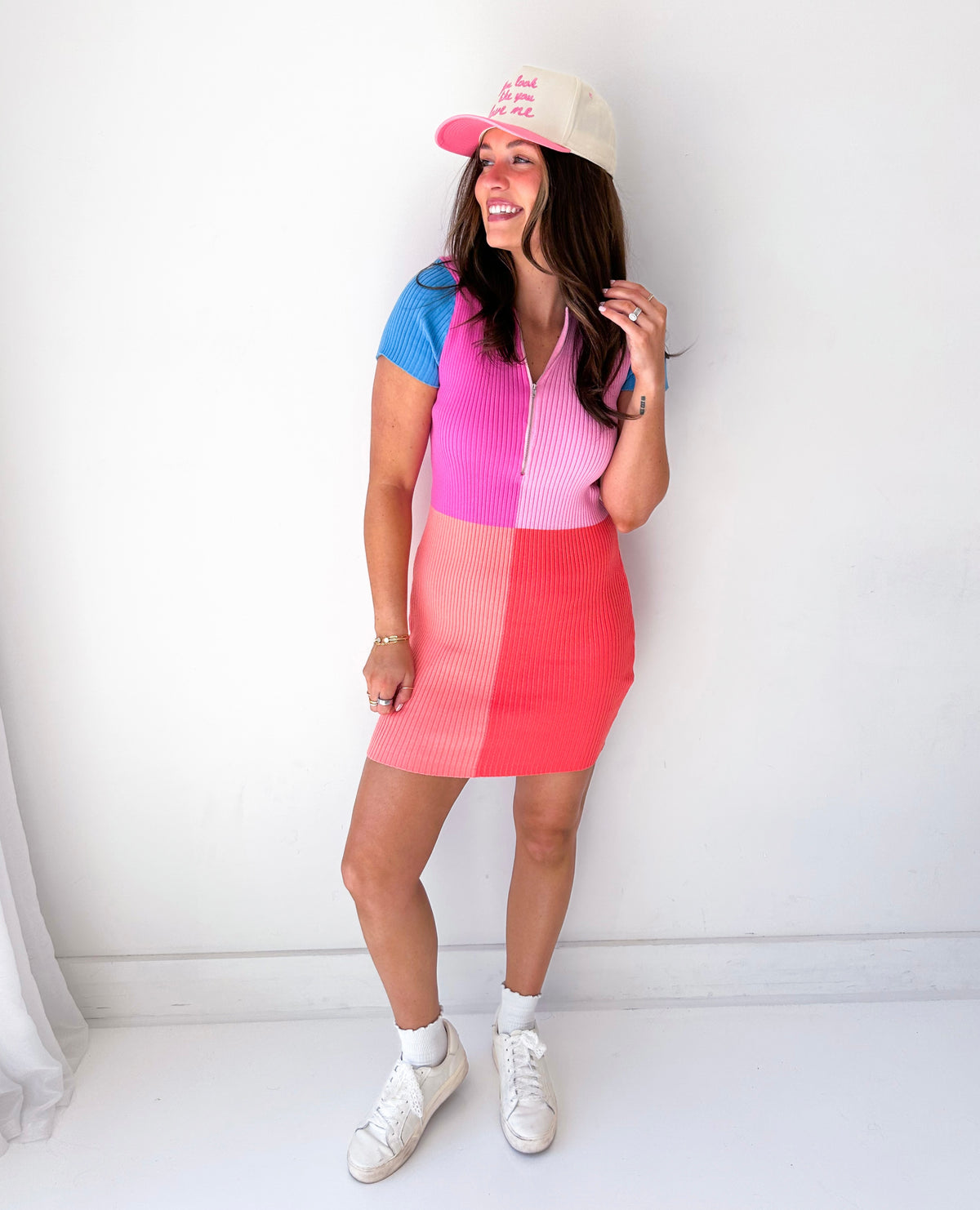 Lecroy Color Block Collared Ribbed Dress