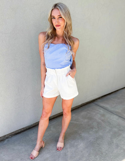 Allison Big Bow Striped Strapless Crop Top