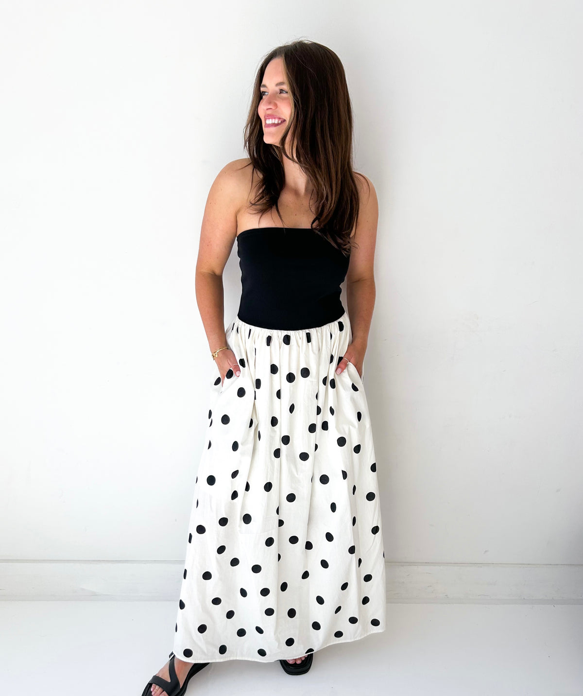 Mariah Strapless Polka Dot Maxi Dress