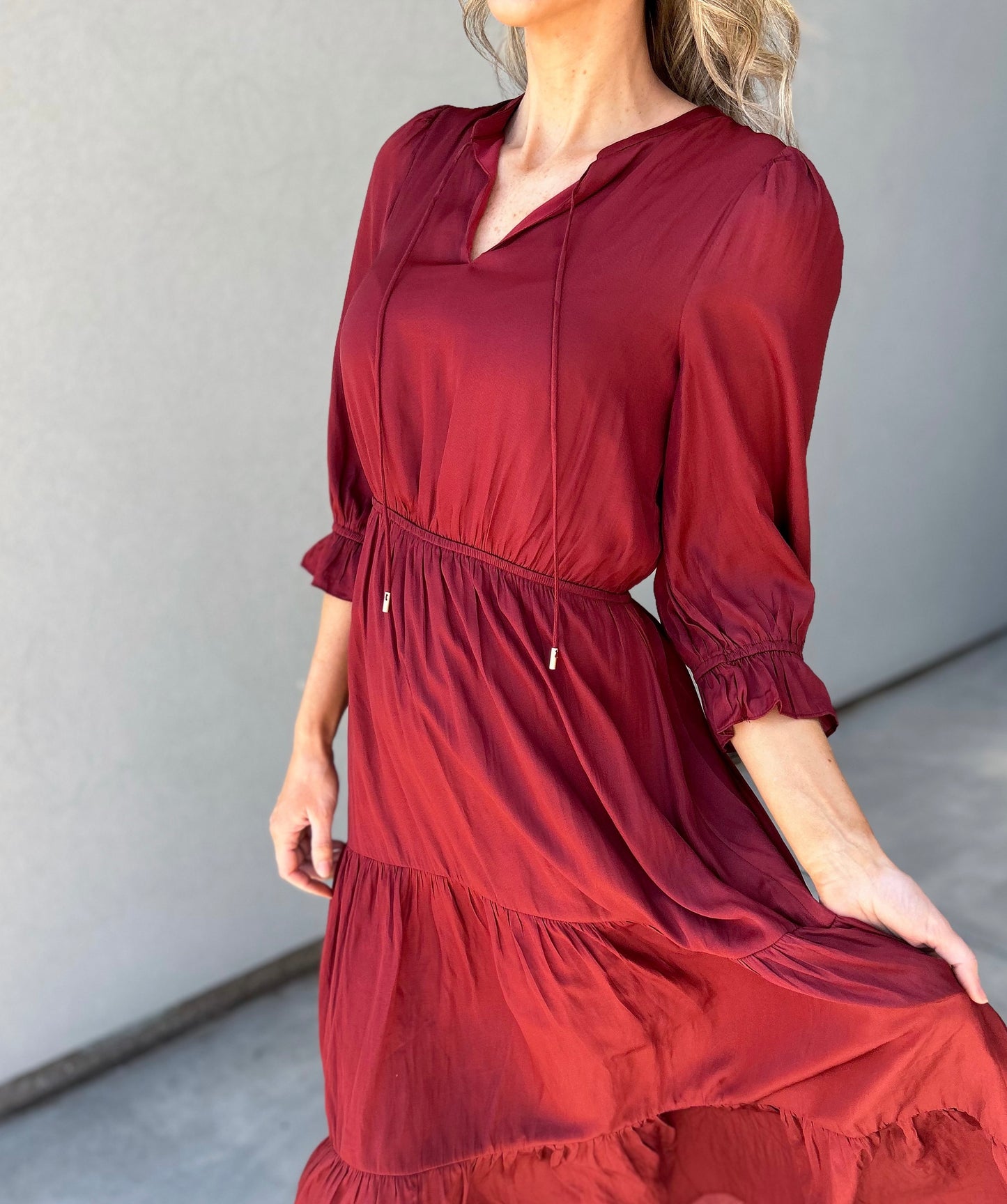 Emelina Satin Maxi Dress (Burgundy)