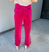 She Knows It Velvet Elastic Waist Pants (Magenta)