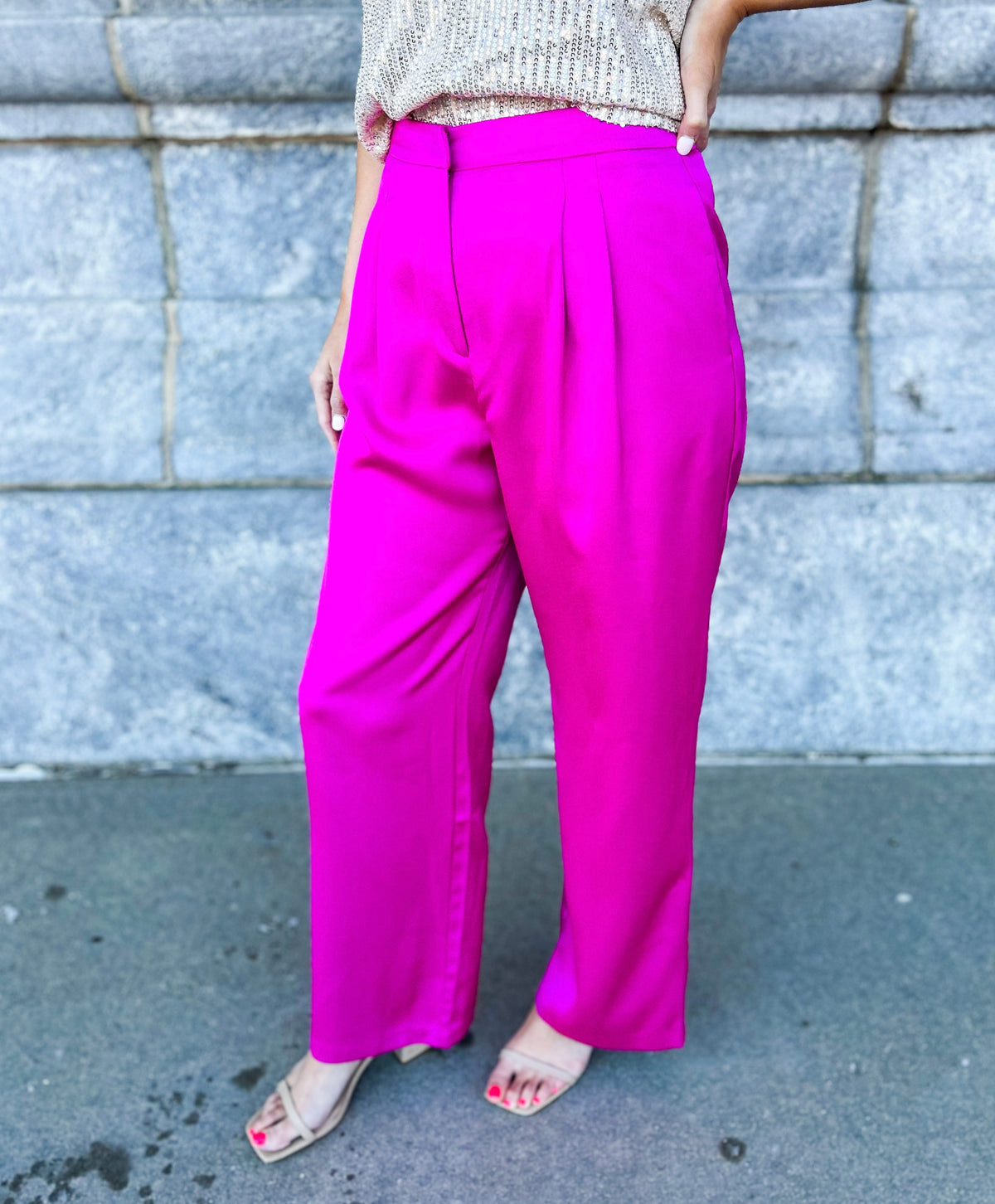 My Moment Satin Elastic Waist Pants (Magenta)