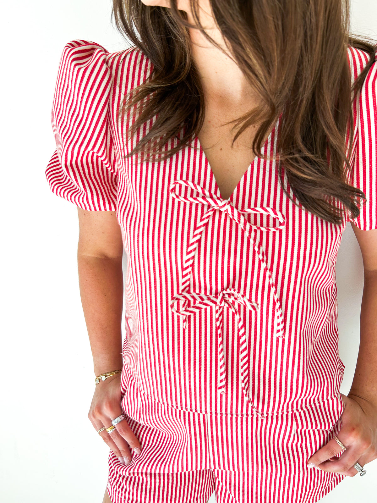 Terrie Striped Bow Top