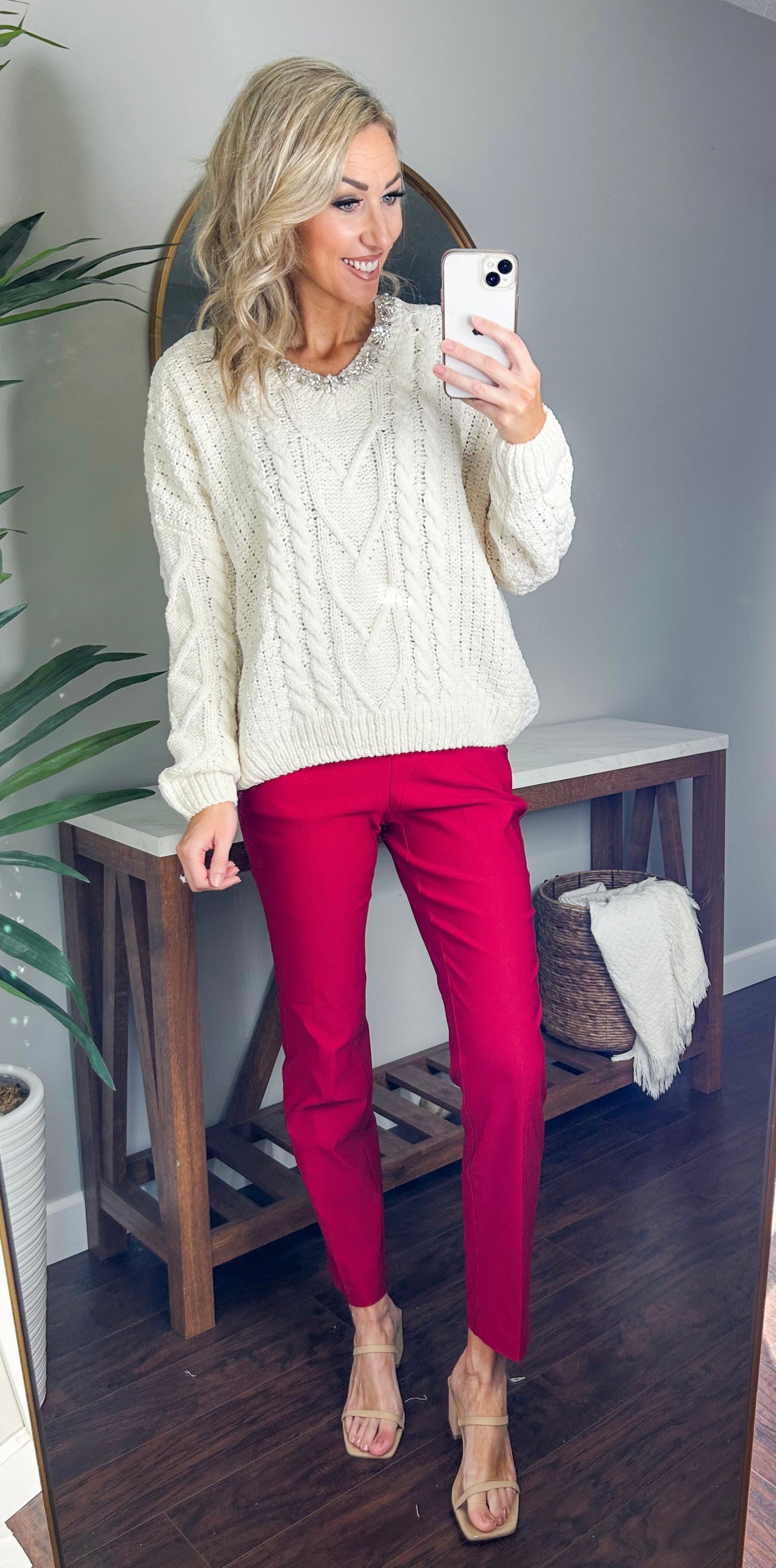 Jewel Embellished Cable Knit Sweater