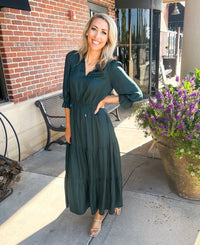 Emelina Satin Maxi Dress (Hunter Green)