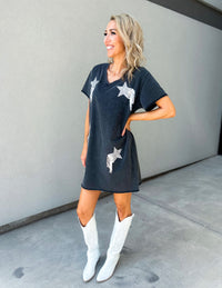 Falling Star Rhinestone Fringe Oversized T-Shirt Dress