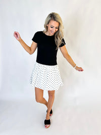 Kaytlin Solid Combo Polka Dot Bubble Hem Mini Dress