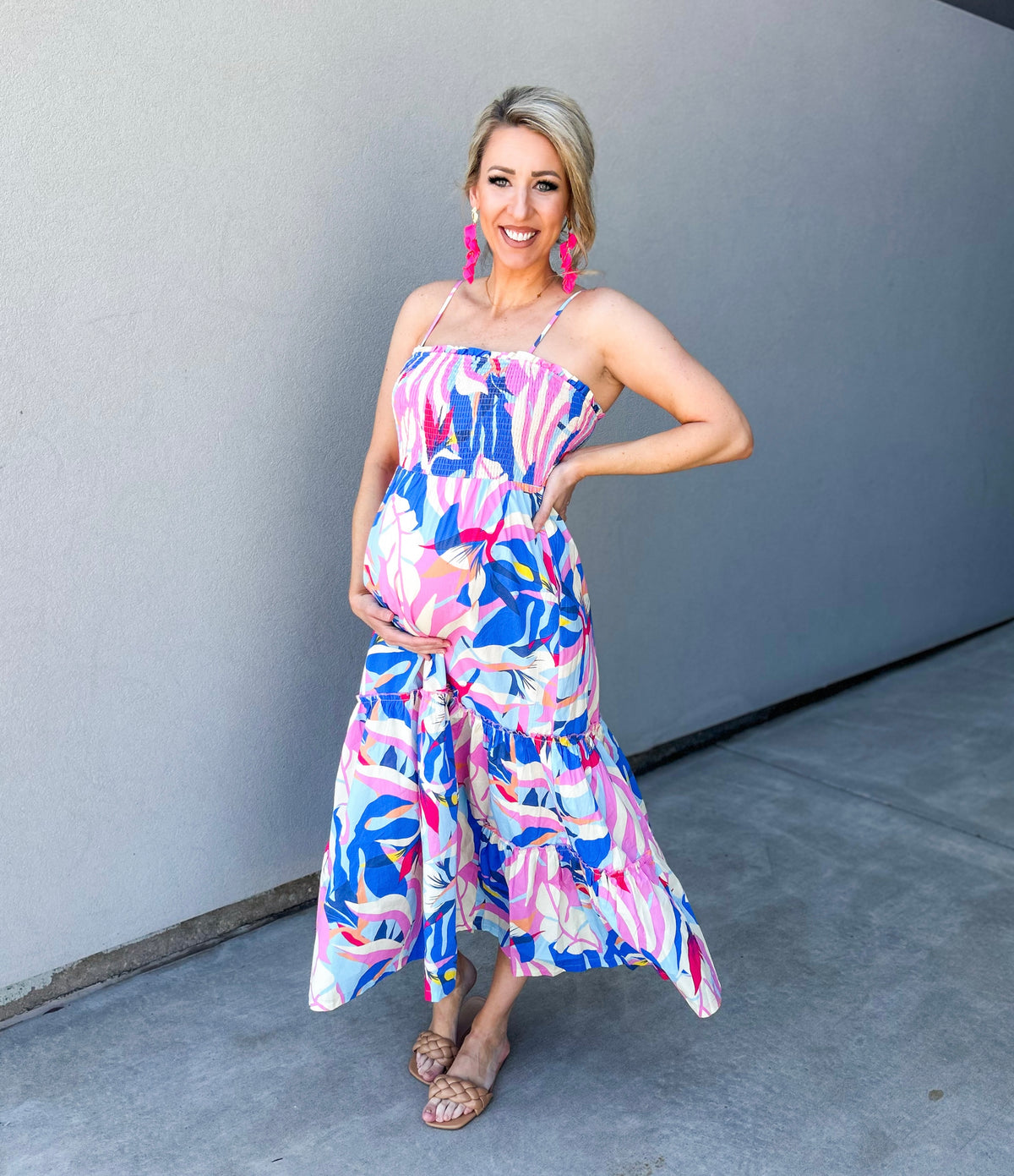 Vacay Abstract Smocked Midi Dress