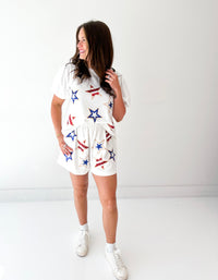 Shine Bright Sequin Star Elastic High Waisted Shorts