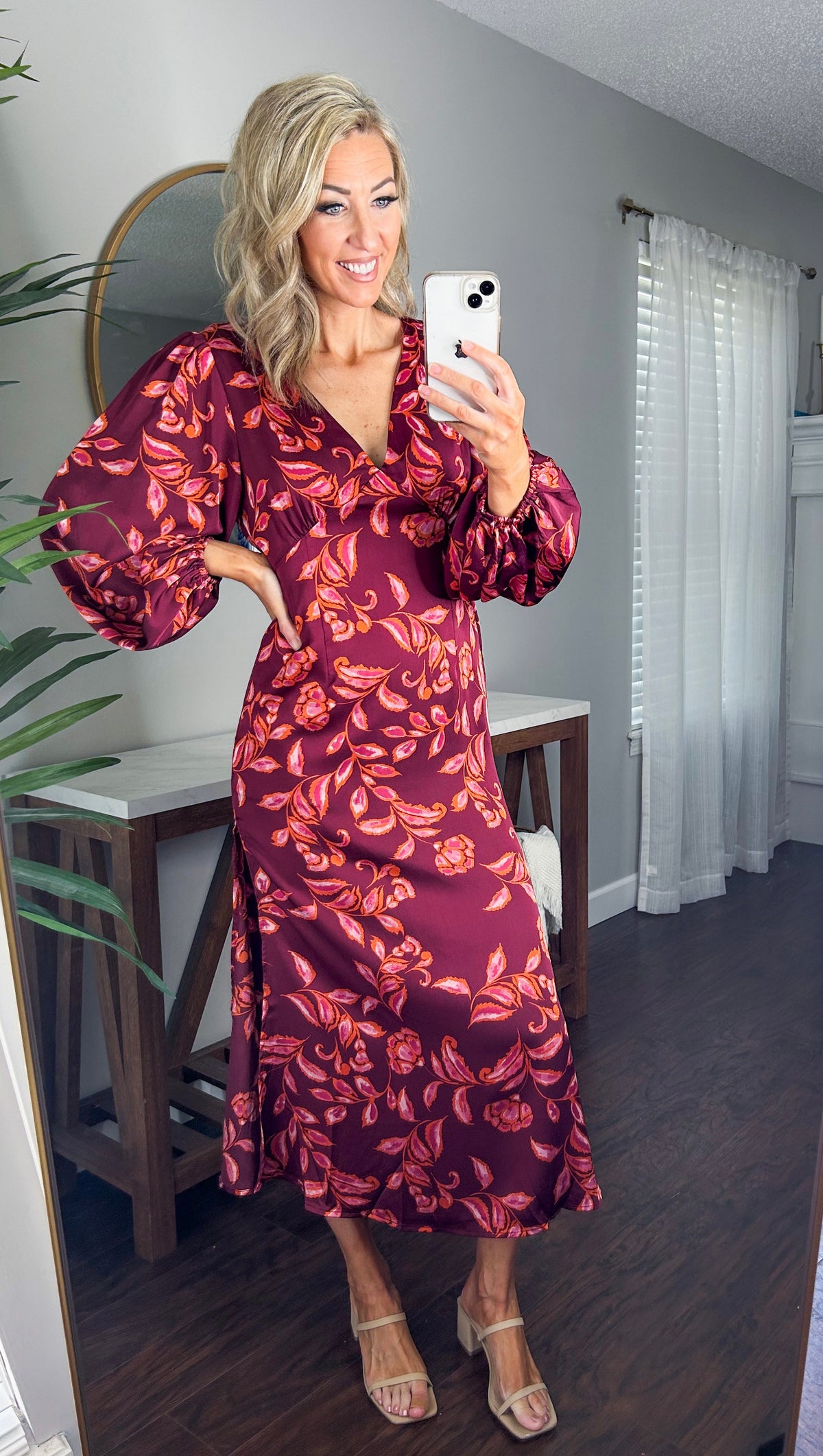 Sangria Floral Satin Maxi Dress