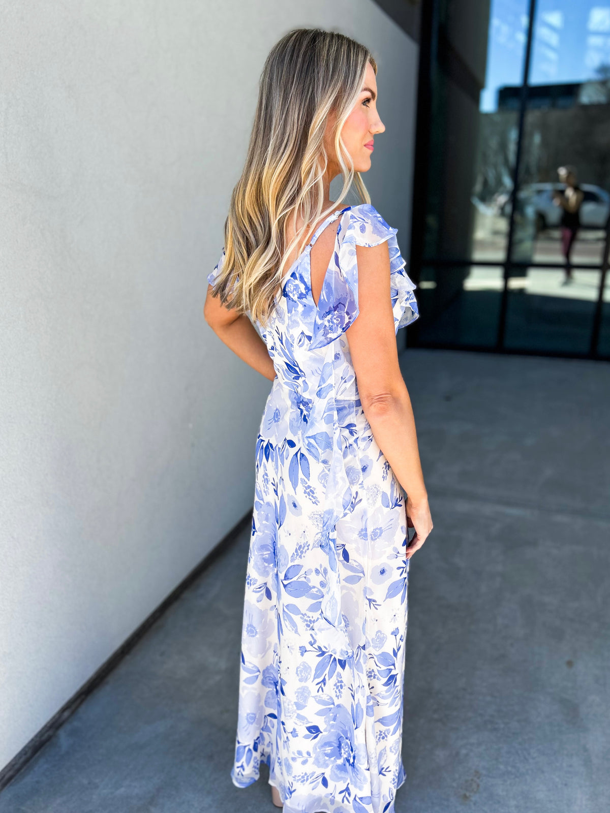 Kayli Back Drape Floral Print Maxi Dress