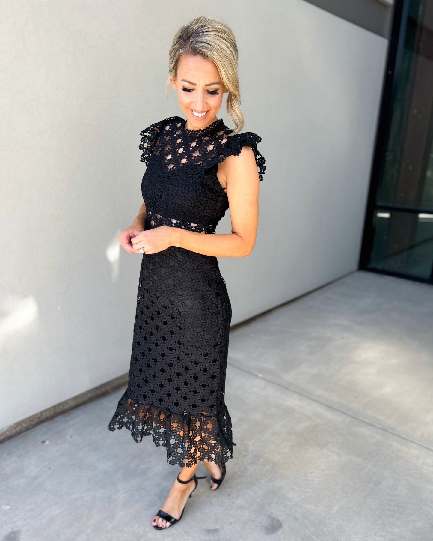 Lucy Circle Lace with Sheer Waist Midi Dress