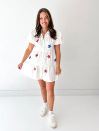 Sequin Stars Button Down Tiered Dress