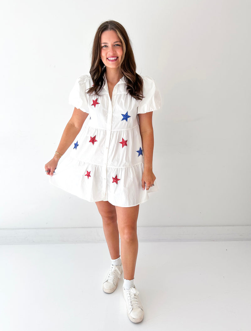 Sequin Stars Button Down Tiered Dress