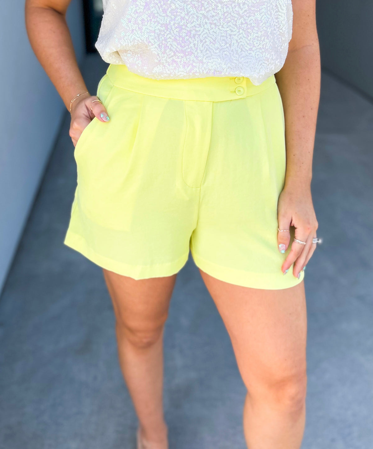 Demi High Waisted Elastic Shorts (Lemon Lime)