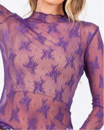 Christa Floral Lace Long Sleeve Top (Purple)