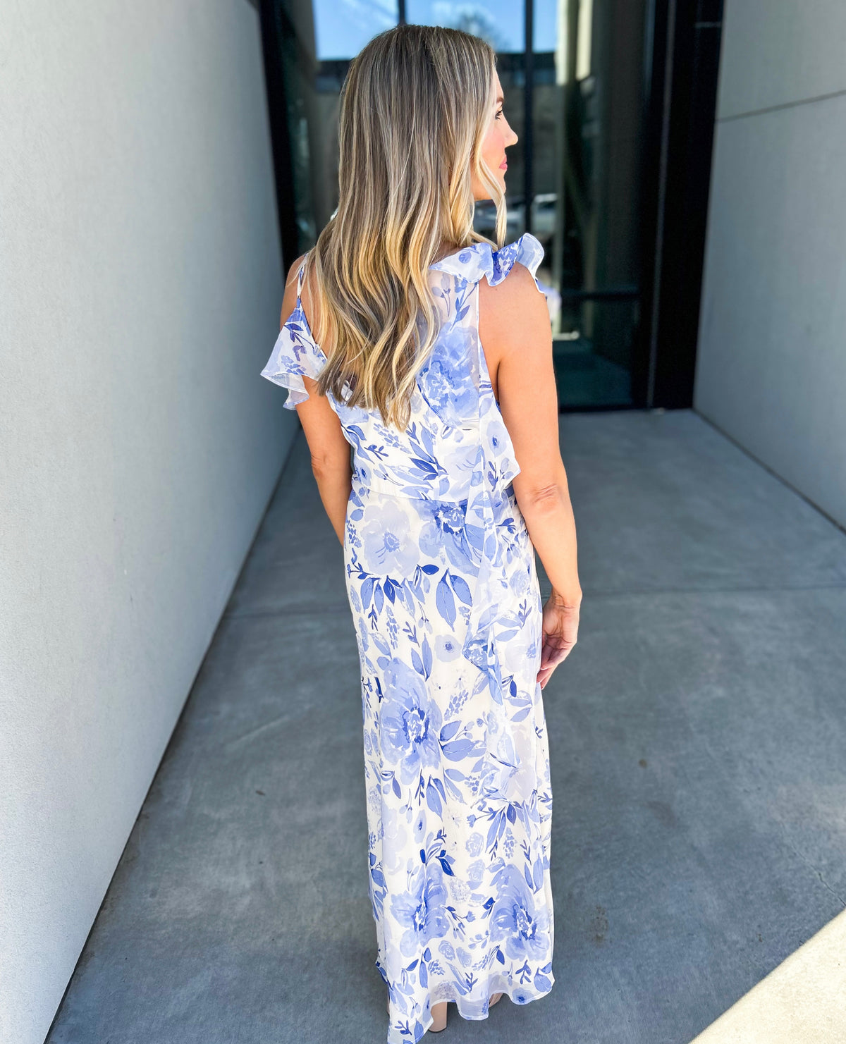 Kayli Back Drape Floral Print Maxi Dress