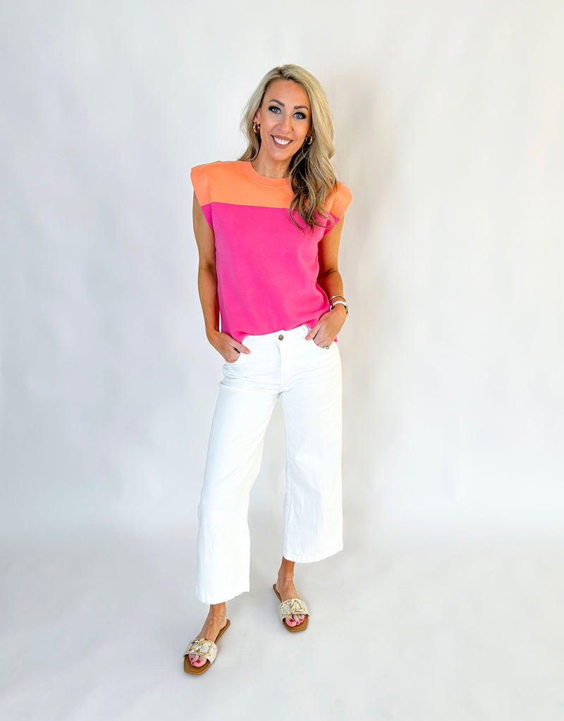 Peachy Bubble Gum Color Block Sleeveless Top