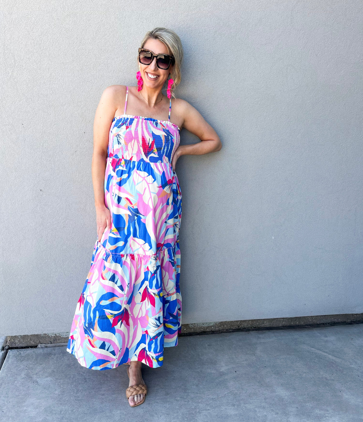 Vacay Abstract Smocked Midi Dress