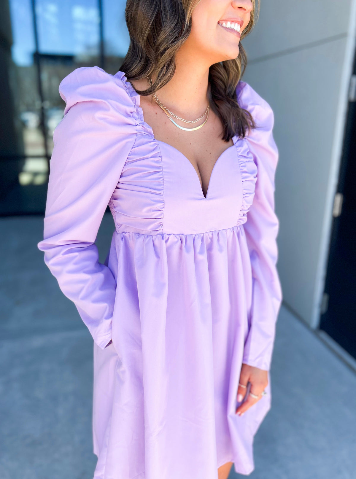 Keely Sweetheart Puff Shoulder Dress (Lavender)