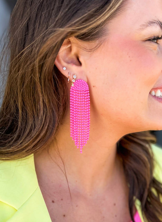 Sassy Rhinestone Chain Drop Earrings (Pink)