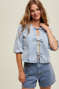 Perfect Choice Self Tie Denim Jacket Top