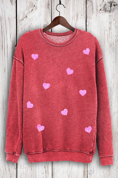All Over Glitter Hearts Washed Sweatshirt
