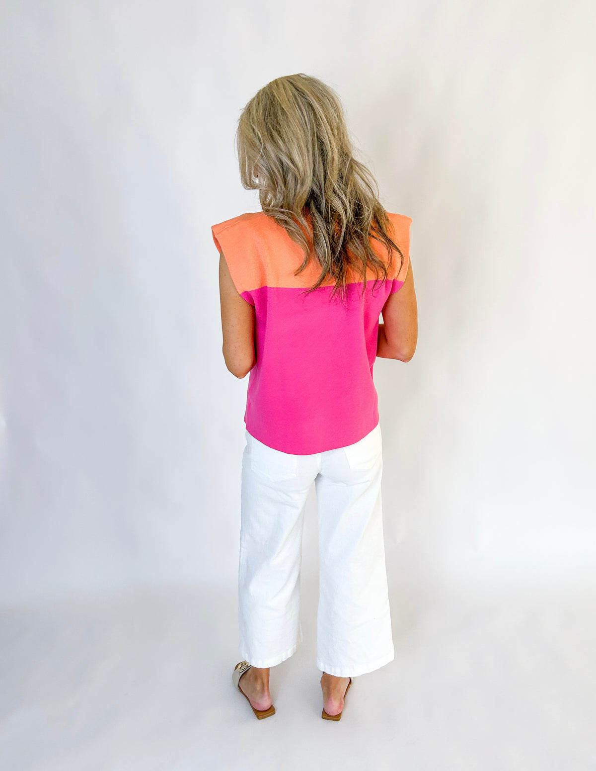 Peachy Bubble Gum Color Block Sleeveless Top