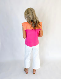 Peachy Bubble Gum Color Block Sleeveless Top