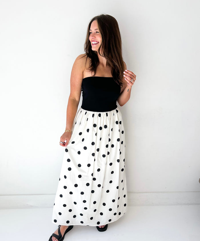 Mariah Strapless Polka Dot Maxi Dress