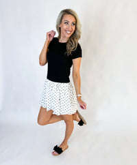Kaytlin Solid Combo Polka Dot Bubble Hem Mini Dress