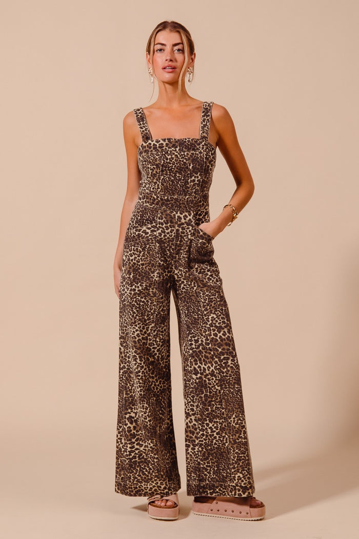 Easy to Love Leopard Twill Wide Leg Jumpsuit