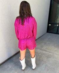 Jacie Sequin Button Down Oversized Shirt & Shorts Set