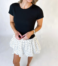 Kaytlin Solid Combo Polka Dot Bubble Hem Mini Dress