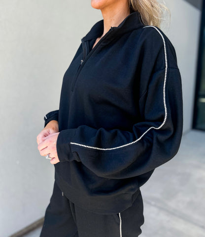 Simone Rhinestone Sleeve 1/4 Zip Pullover
