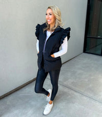 Remi Ruffle Sleeve Oversized Down Vest (Black)