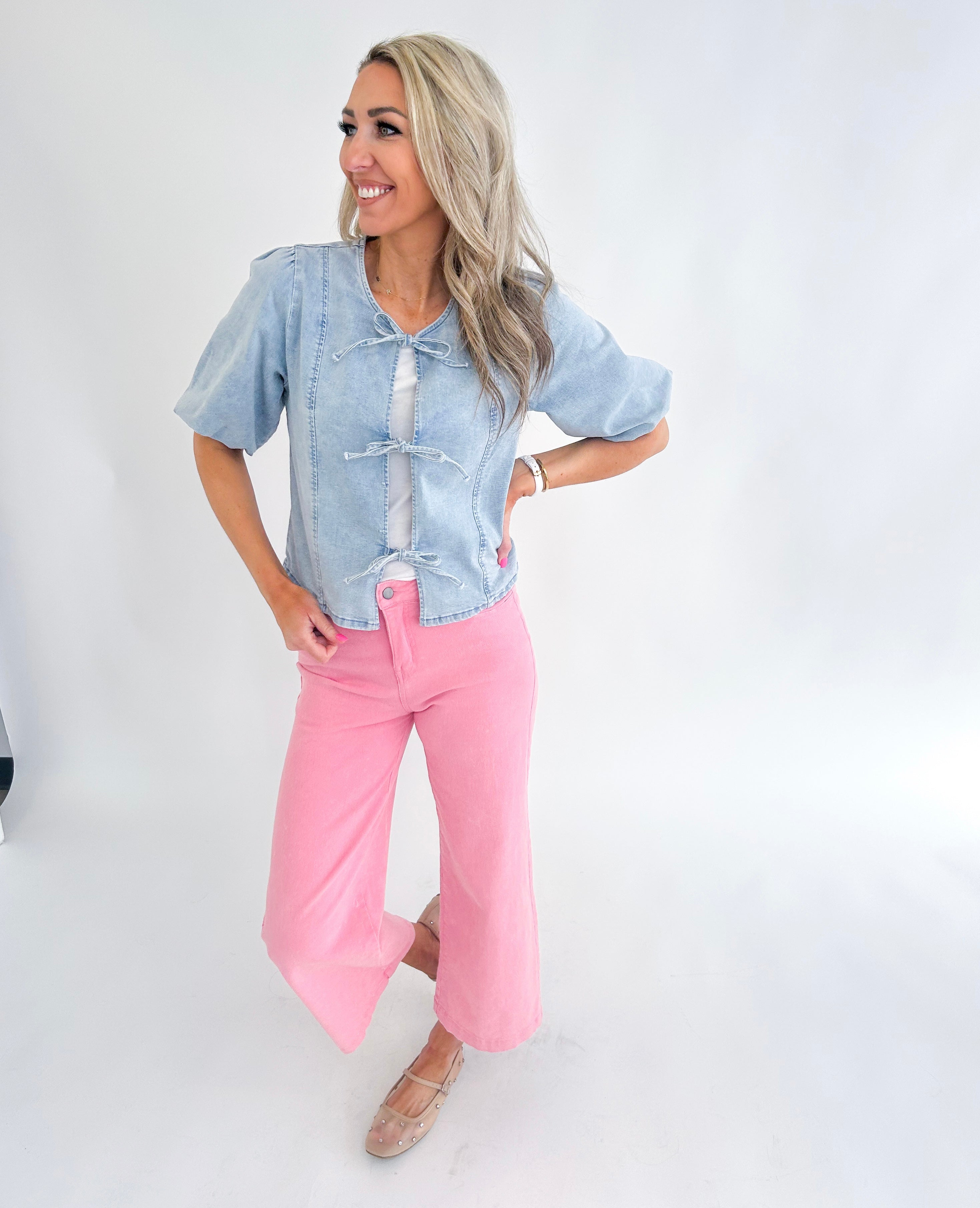 Jerica High Waisted Wide Leg Stretch Jeans (Light Pink) – Nova Lee