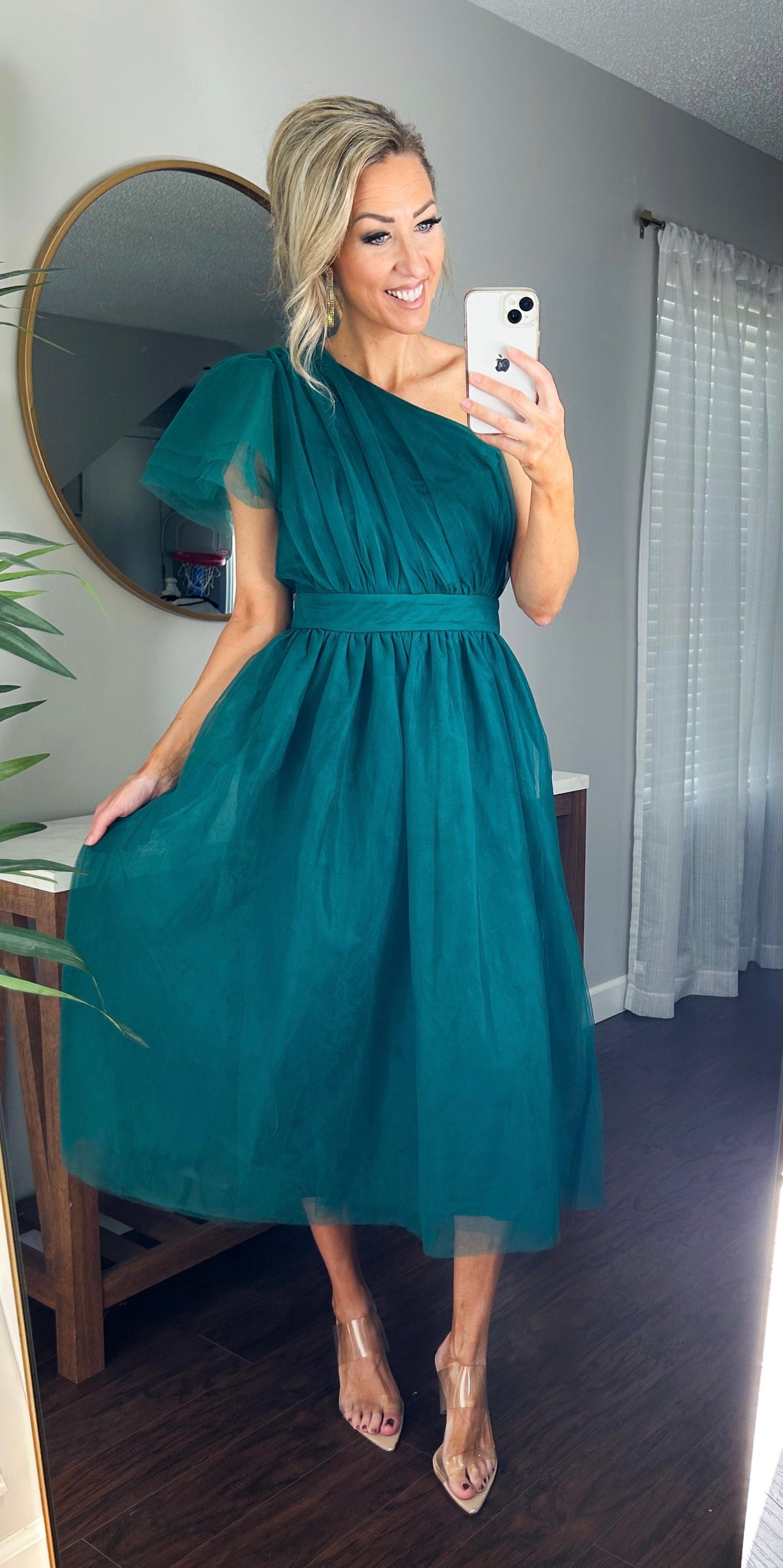 Jaylynn One Shoulder Tulle Midi Dress