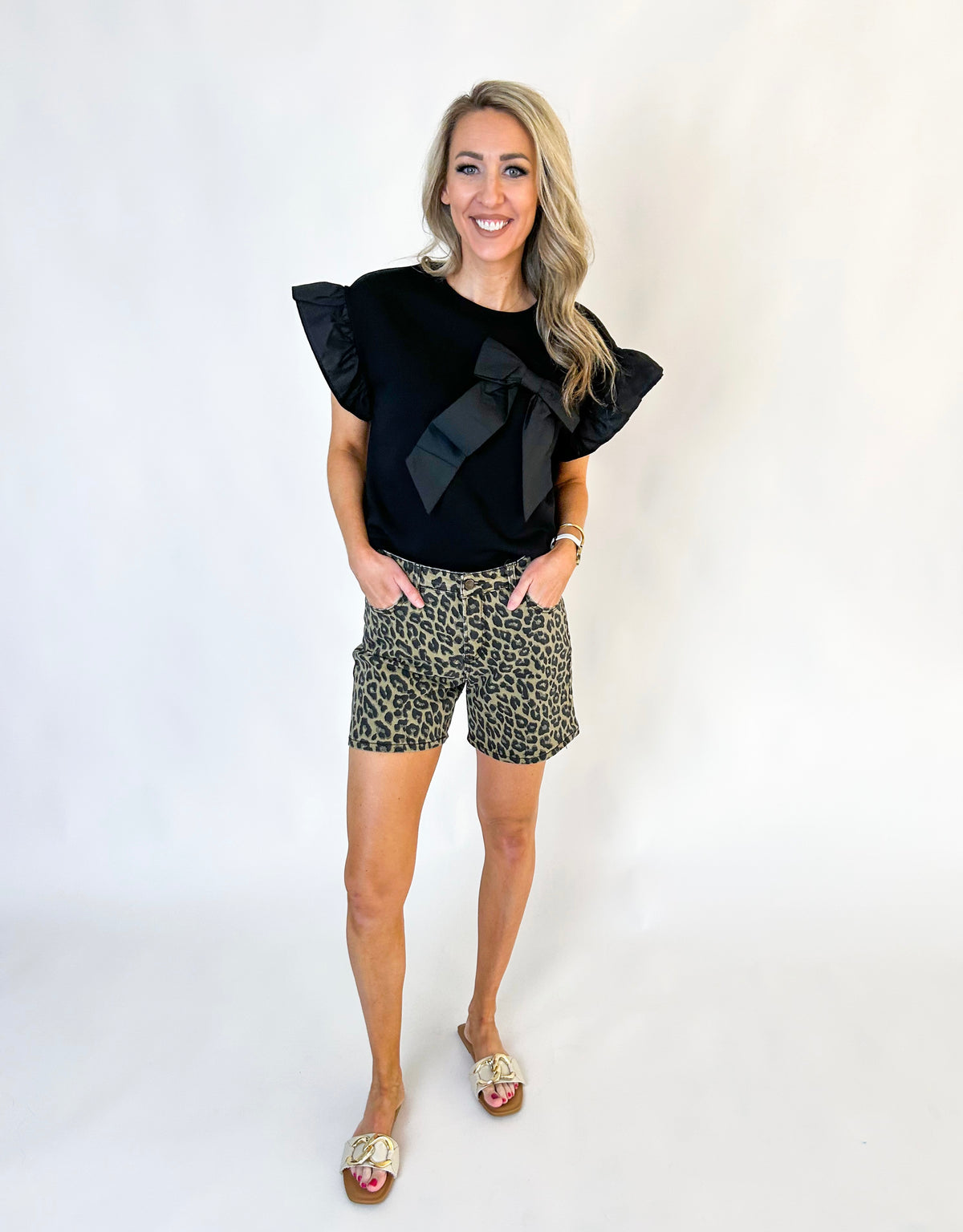 Jinnie Leopard Stretch Jean Shorts