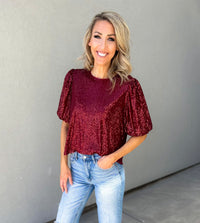 Beloved Puff Sleeve Sequin Top