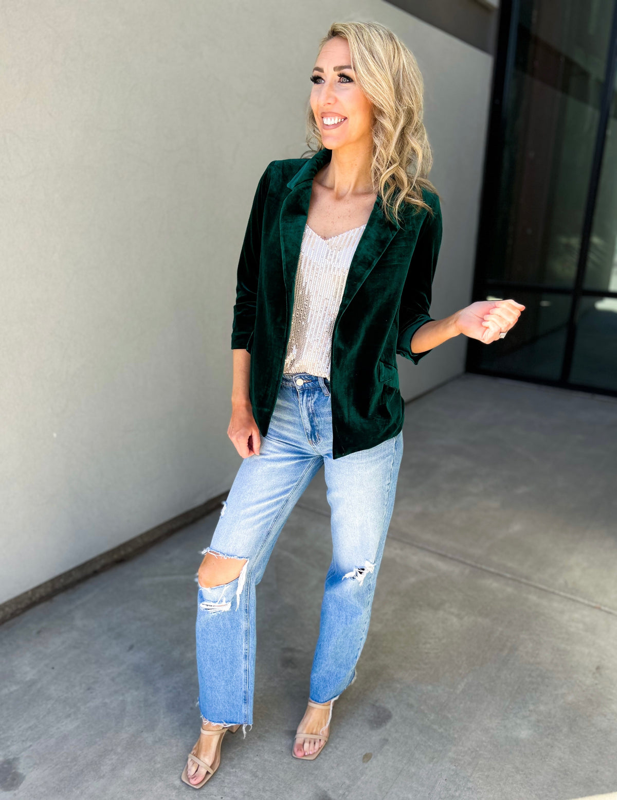 She Knows It Velvet Floral Lined Blazer (Hunter Green)