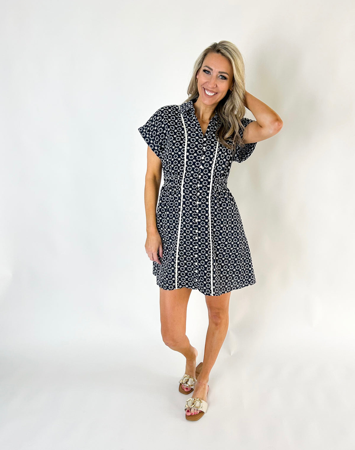 Zoe Embroidered Button Down Shirt Dress